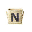 Rice - Raffia Square Basket w. Painted Letter - N