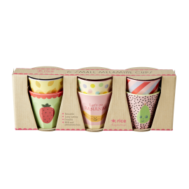 Rice - 6 Pcs Small Melamine Kids Cups - Happy Fruits Prints
