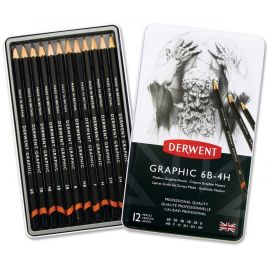 Derwent - Graphic Medium Pencils 6B-4HB, 12 Tin
