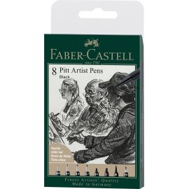 Faber-Castell - Pitt Artist Pen India ink pen, wallet of 8, black 167158