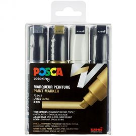 Posca - PC8K - Broad Tip Pen - Guld, sølv, sort og hvid