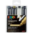 Posca - PC8K - Broad Tip Pen - Guld, sølv, sort og hvid