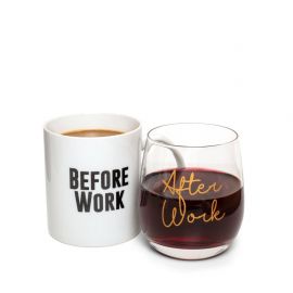 Before Work, After Work Mug & Wine Mug & Glass Set