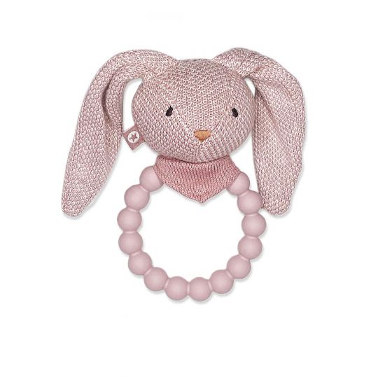 Smallstuff - Rattle Silicone Ring w. Knitted Bunny Soft Powder