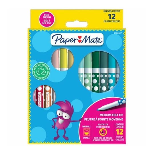 Paper Mate - Børnetusser med filtspids 12 styk