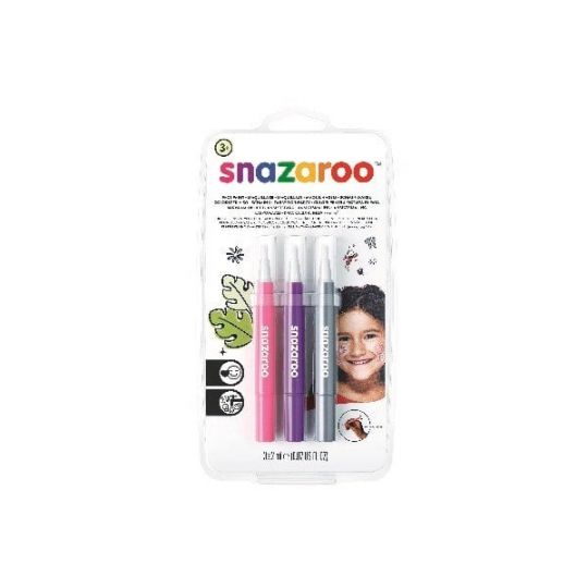 Snazaroo - Make-up color brush paint - pink/lilla/sølv 3 stk