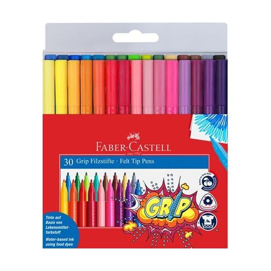 Faber-Castell - Fibre-tip tusser Grip Colour sæt, 30 stk 155335