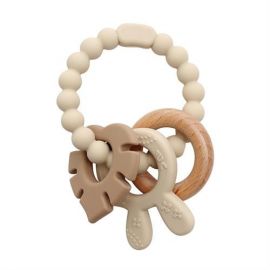 Magni - Teether bracelet, silicone with wooden ring leaves and bunny-ears appendix - Beige 5577