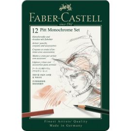 Faber-Castell - Pitt Monochrome Blyanter i Metal æske 12stk.