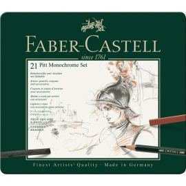 Faber-Castell - Pitt Monochrome Blyanter i Metal æske 21 stk.