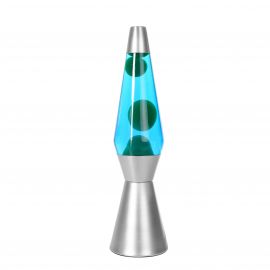 iTotal - Lava Lampe 36 cm - Sølv Base, Blå Væske og Grøn Voks