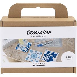 Creative - Mini DIY Kit Dekoration, Porcelæns coasters, blå, 1 pk. - 